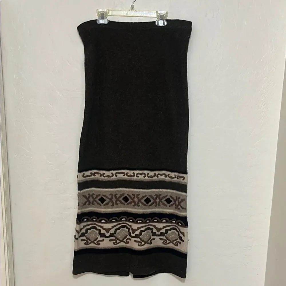 Double D Ranch Brown Design Lambswool Boho Pull-On Skirt